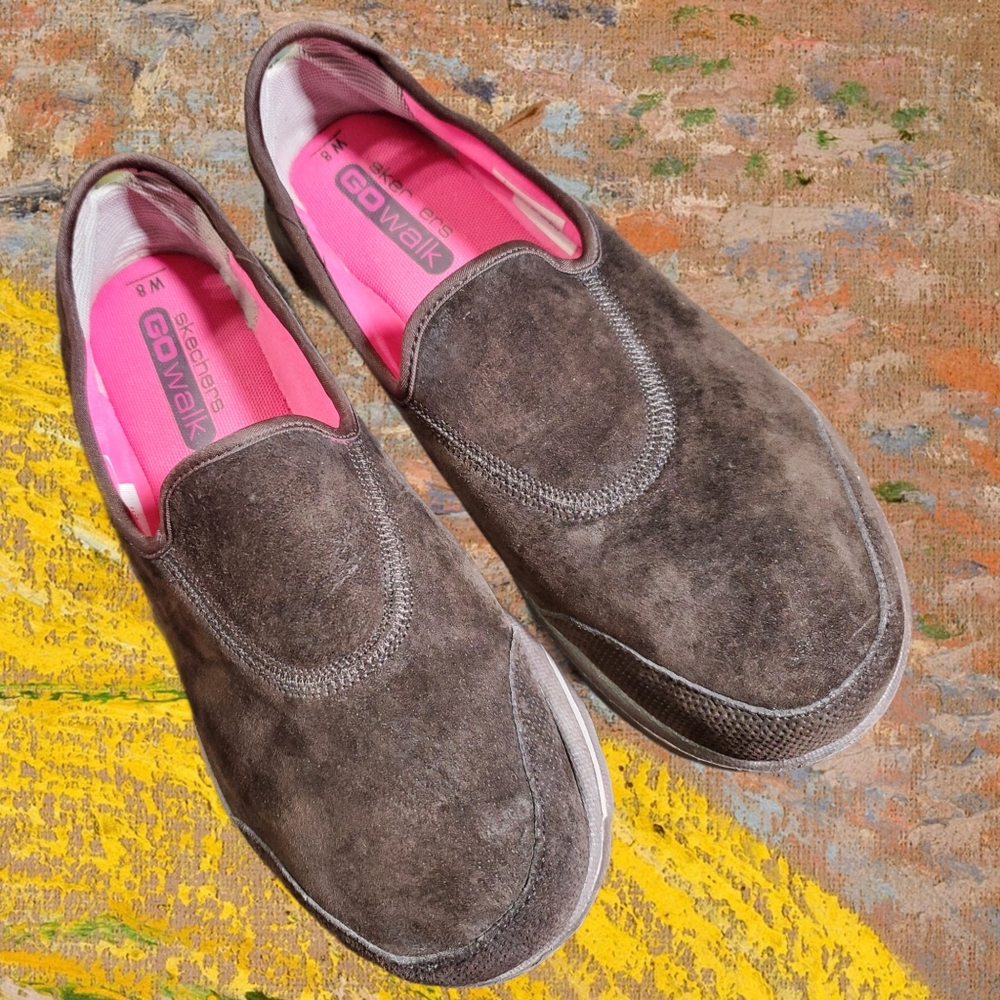 Skechers GO walk Slip-on Shoes Brown Suede size 8